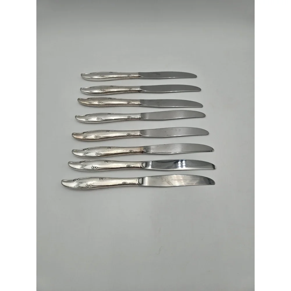 Oneida Community Silver Flower Silverplate Knives Dinner Table  Vintage Set Of 8